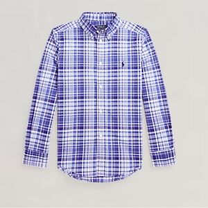 Ralph Lauren Boy’s 8 Blue and White Plaid Cotton Poplin Shirt